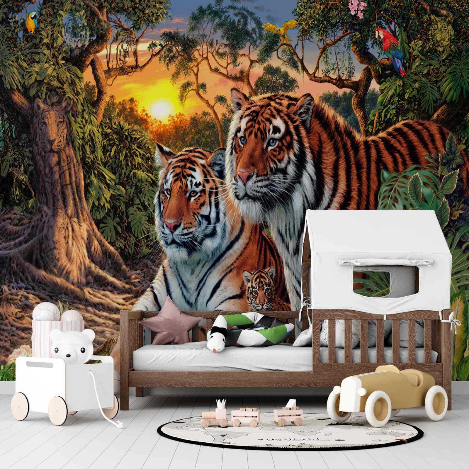 Fotobehang tijgerfamilie in de bossen