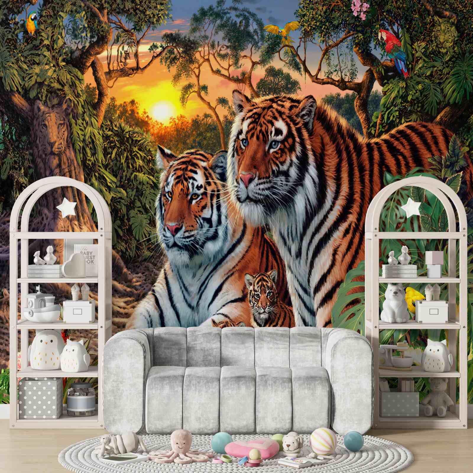 Fotobehang tijgerfamilie in de bossen