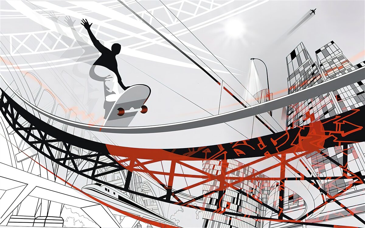 Fotobehang jonge man skateboardend