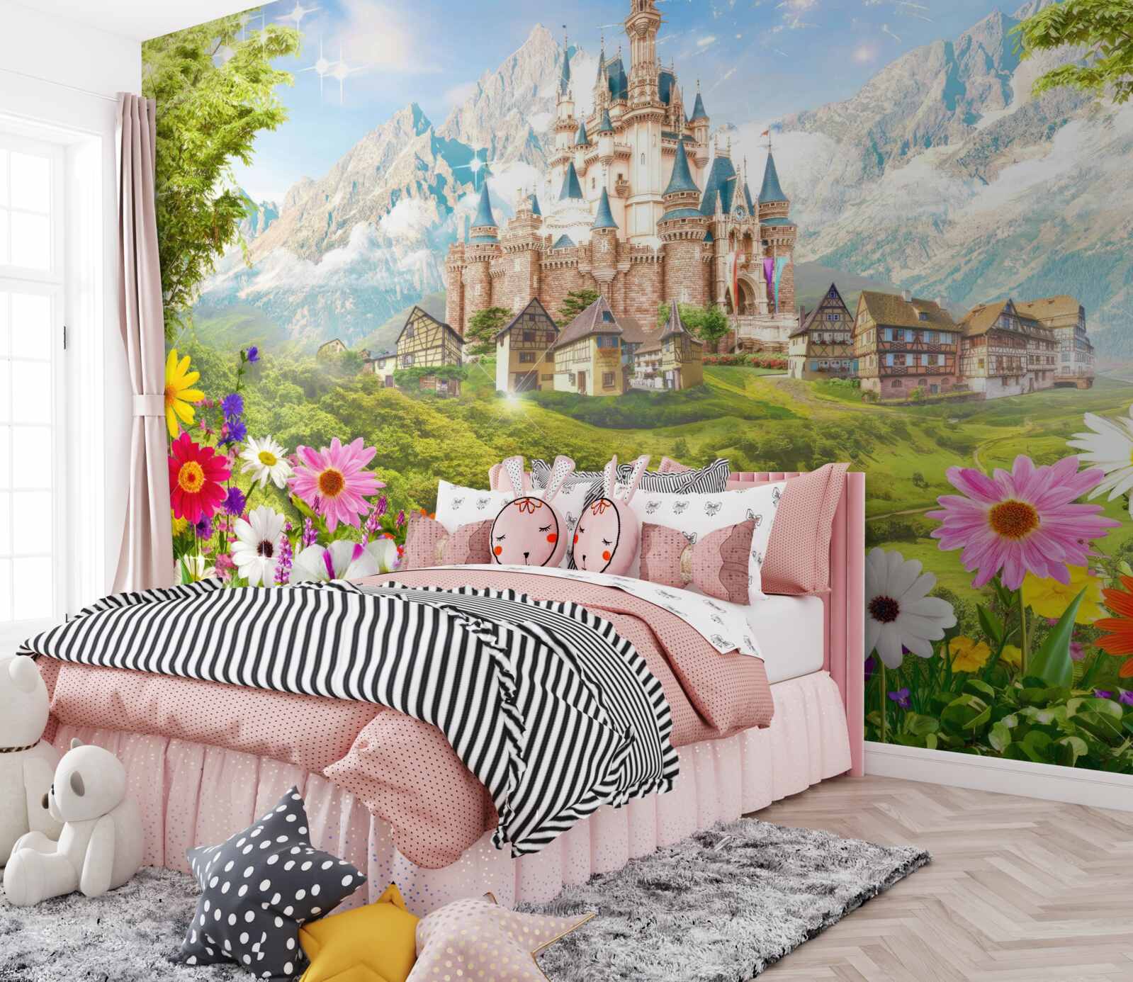 Fotobehang een magisch fort tussen de bergtoppen