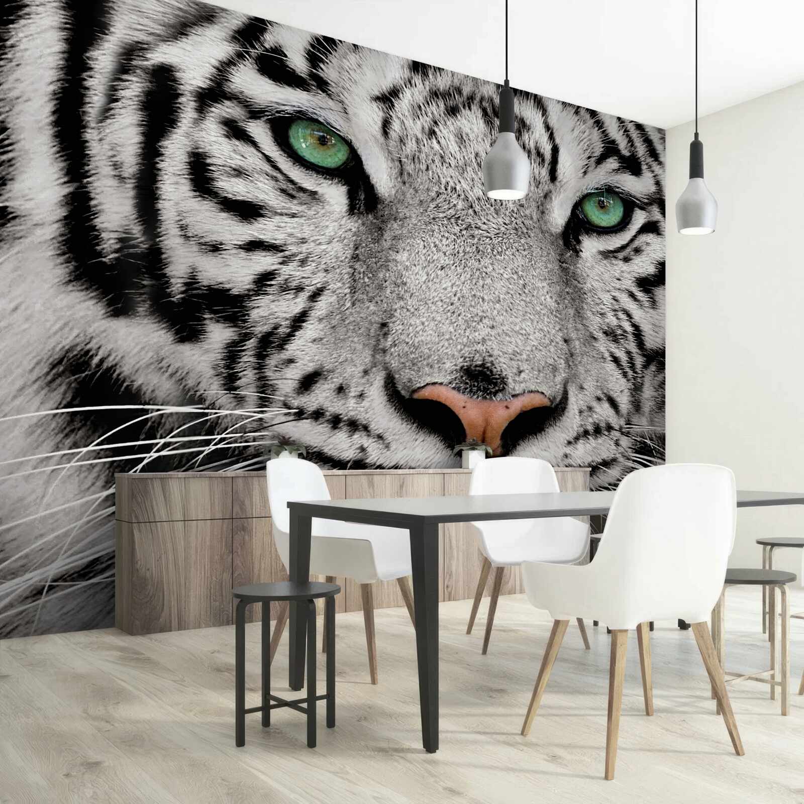 Fotobehang witte tijger van dichtbij