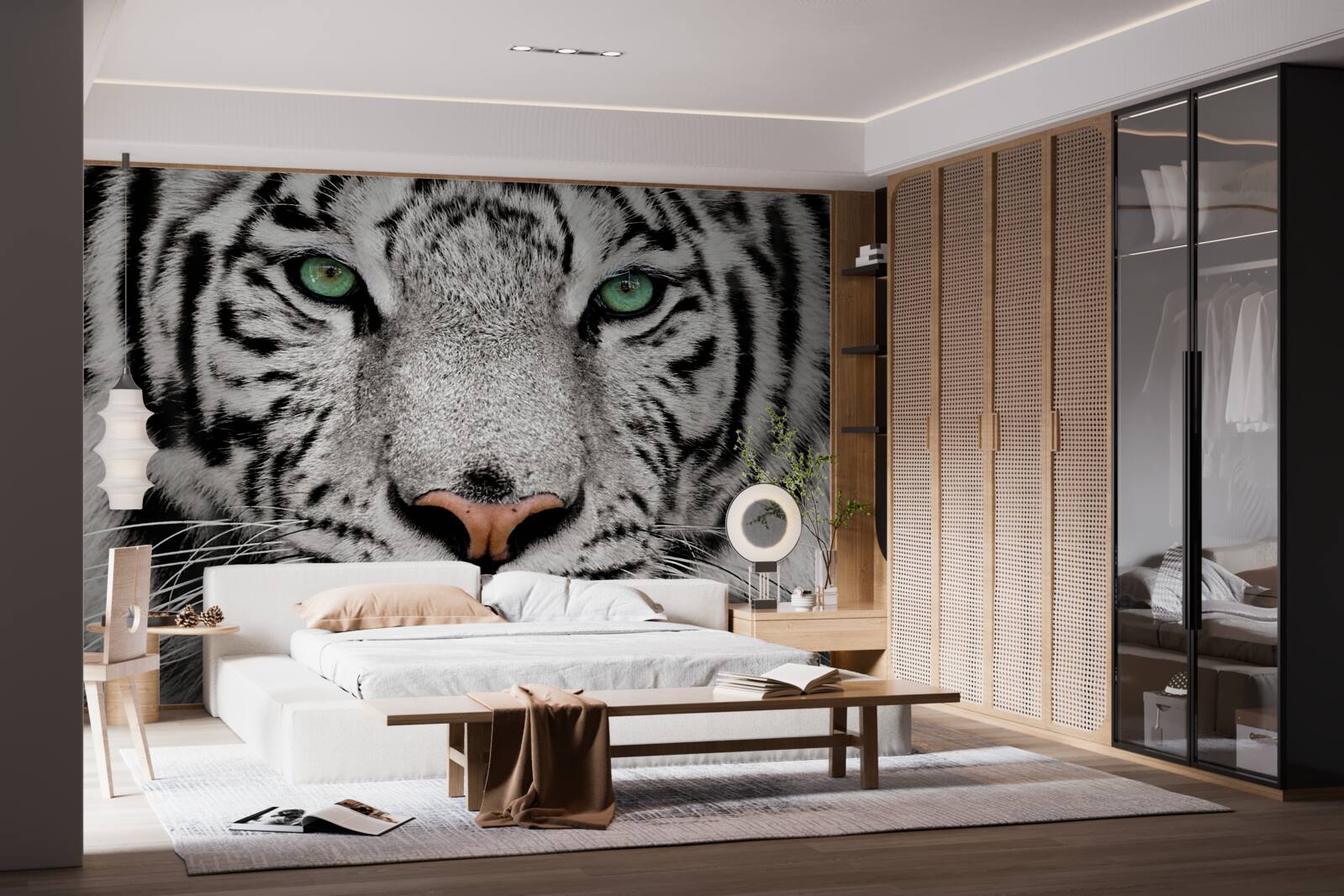 Fotobehang witte tijger van dichtbij