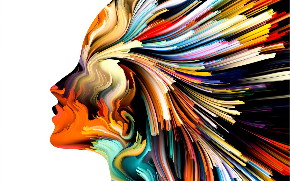 Fotobehang omtrek van het meisje in rijke tinten