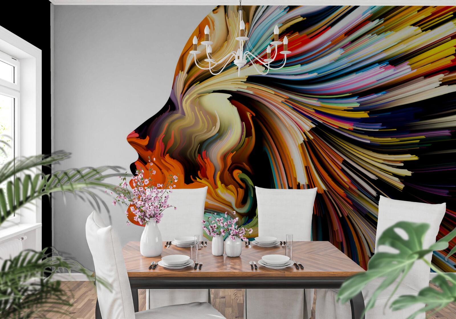 Fotobehang omtrek van het meisje in rijke tinten