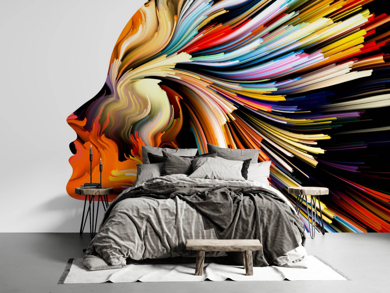 Fotobehang omtrek van het meisje in rijke tinten