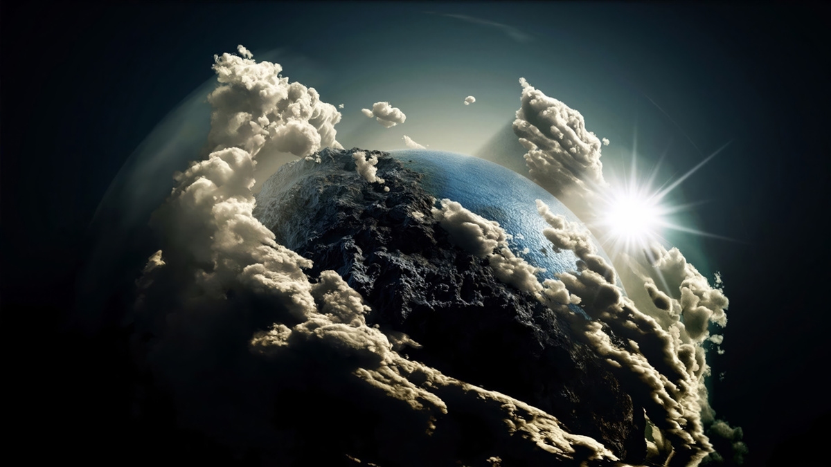 Fotobehang wolken omringen de aarde
