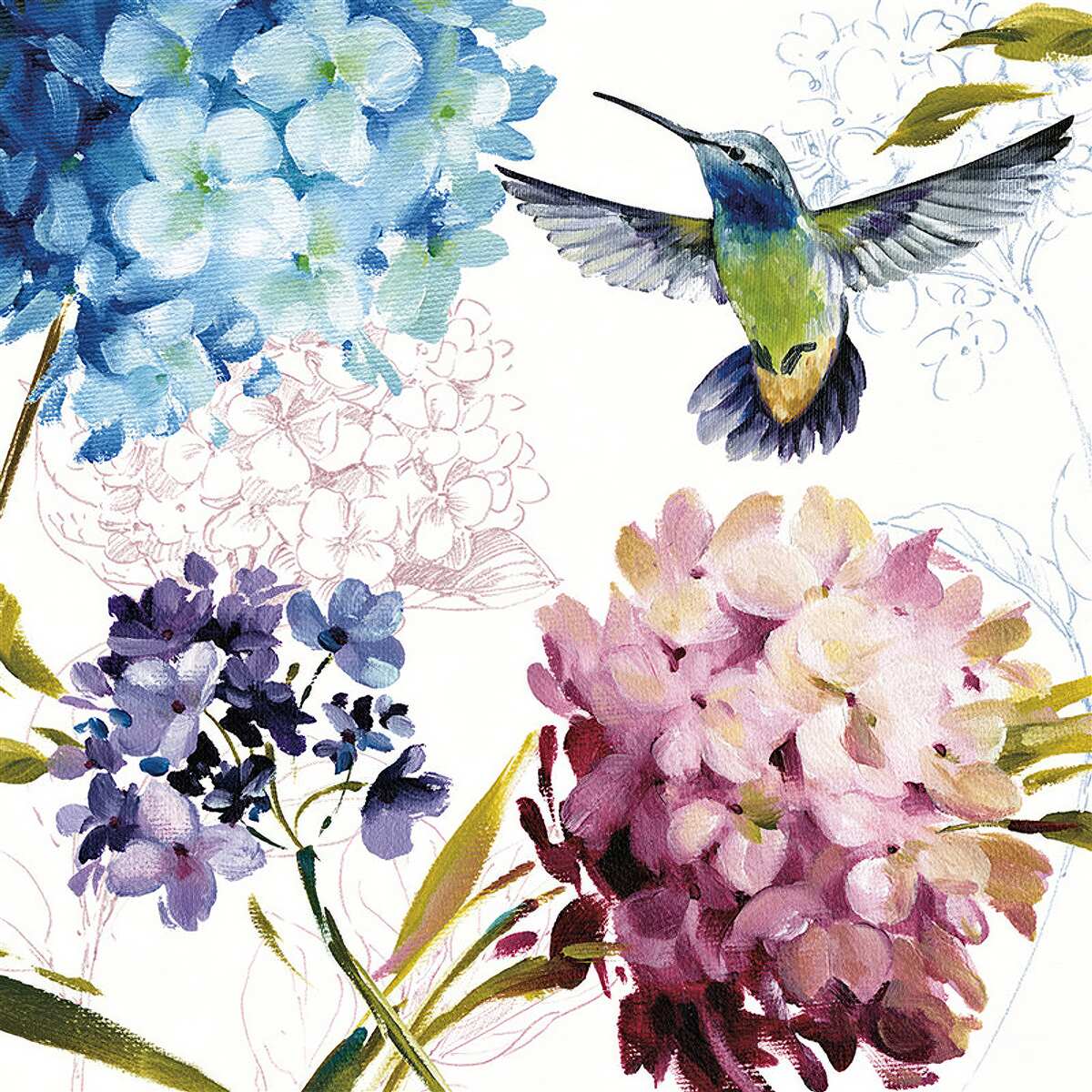 Fotobehang kolibrie afgebeeld tussen bloemen
