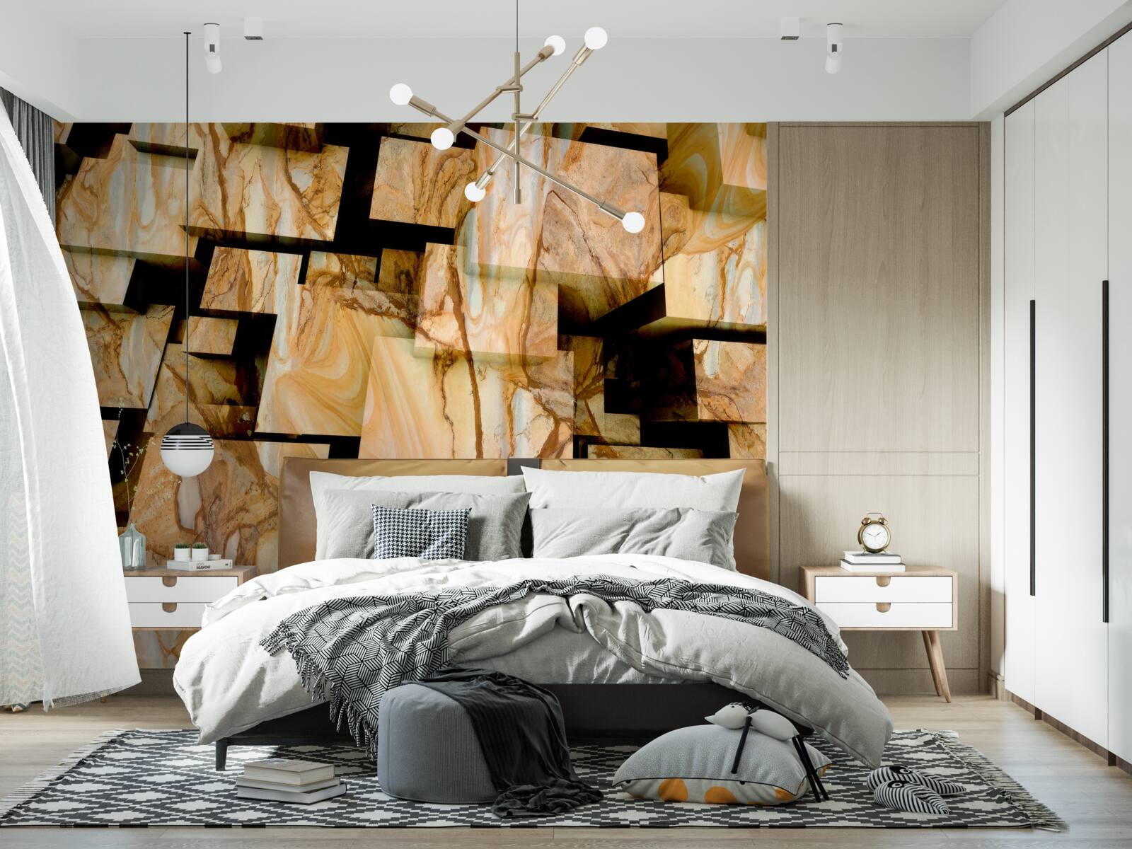 Fotobehang driedimensionale bruine vierkanten