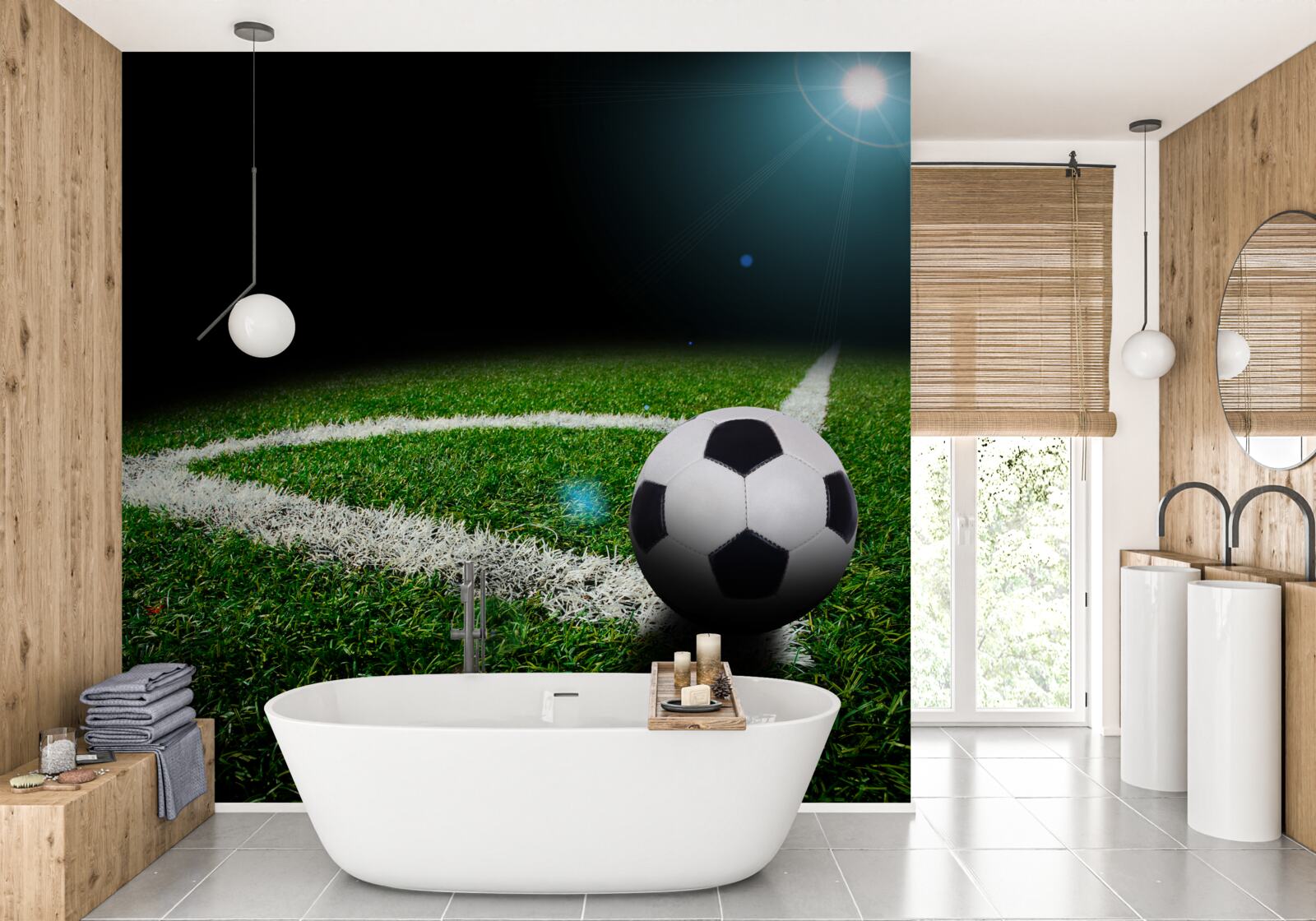 Fotobehang voetbal op het grasveld