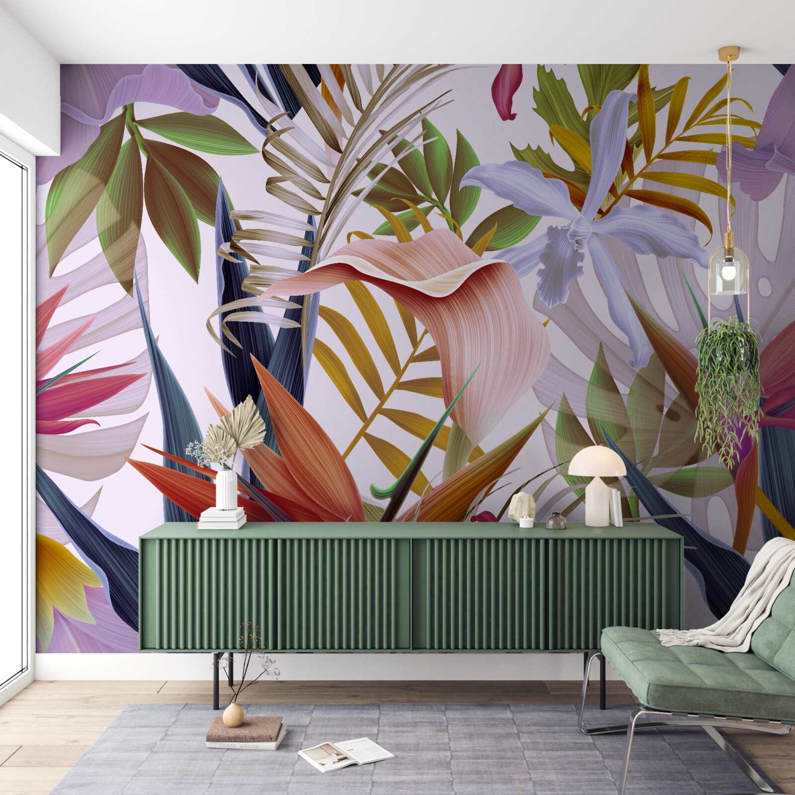 Fotobehang grote planten van verschillende kleuren