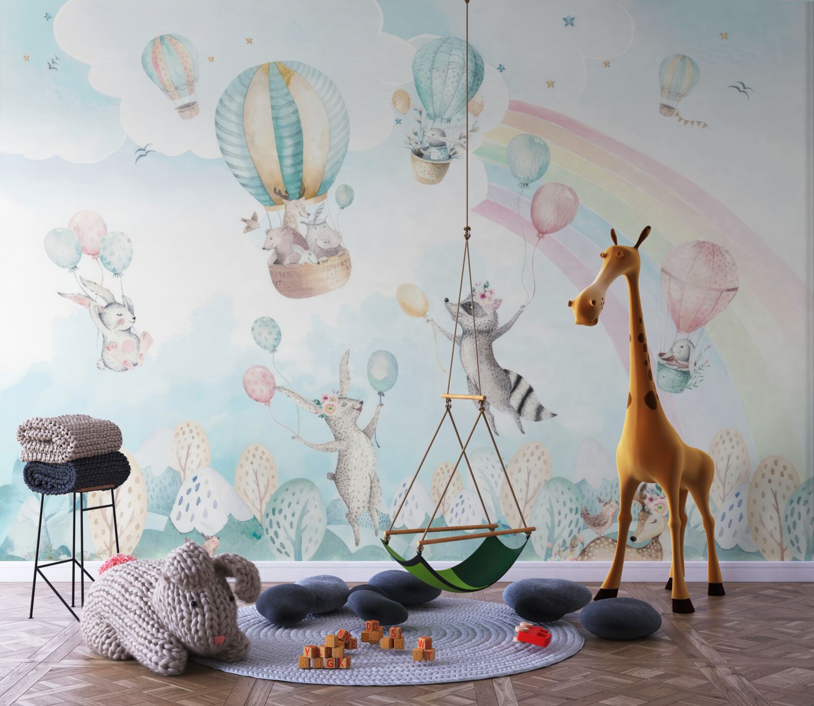 Fotobehang dieren spelen met ballen en vliegen