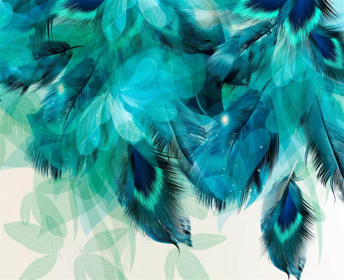 Fotobehang pauwenveren met een turquoise tint
