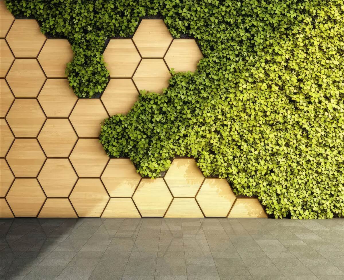 Fotobehang groene klimop rond een bruine muur