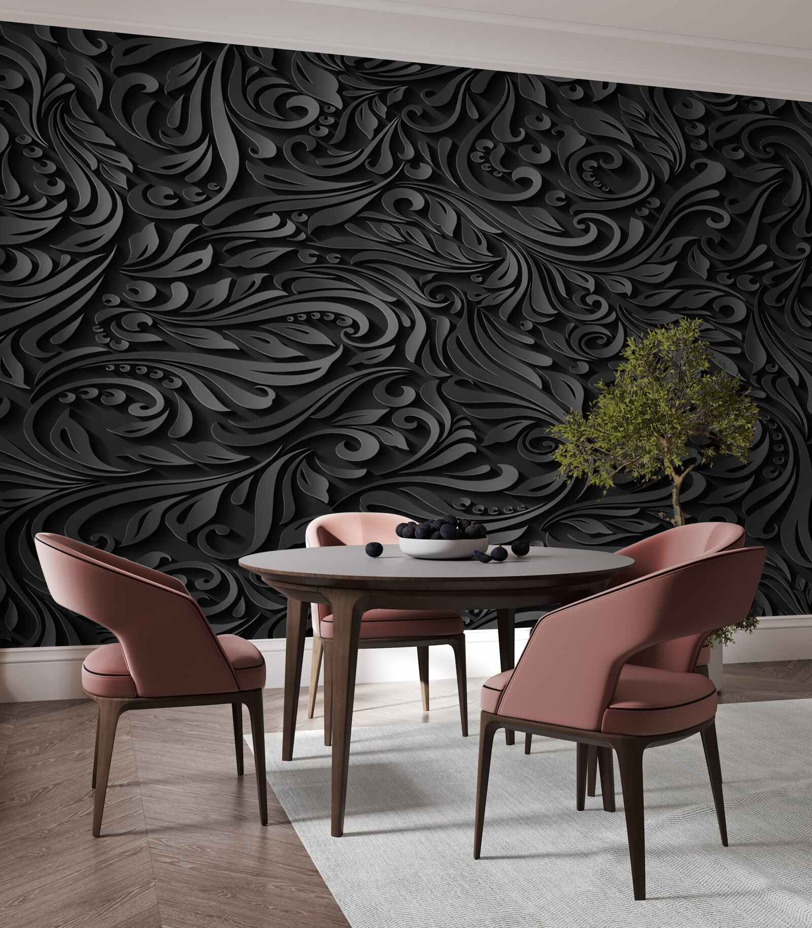 Fotobehang zwarte krullen in verschillende vormen