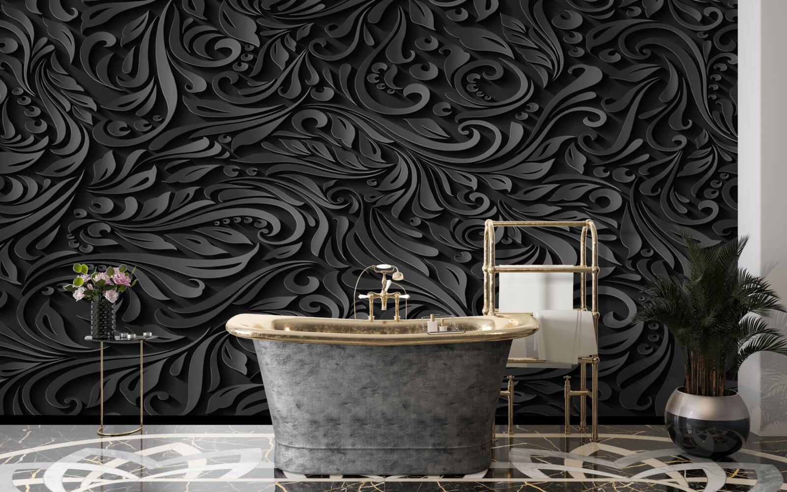 Fotobehang zwarte krullen in verschillende vormen