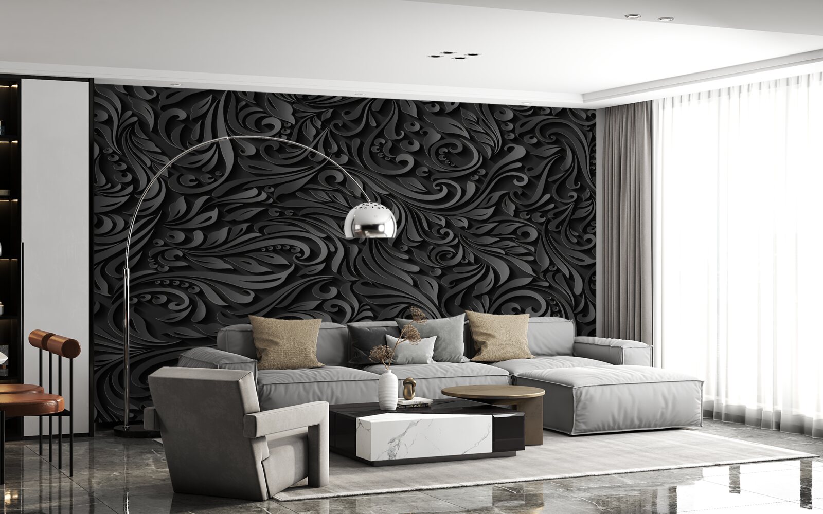 Fotobehang zwarte krullen in verschillende vormen