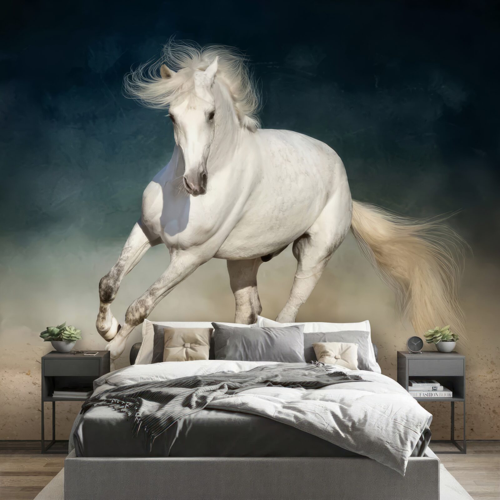 Fotobehang witte paardenren