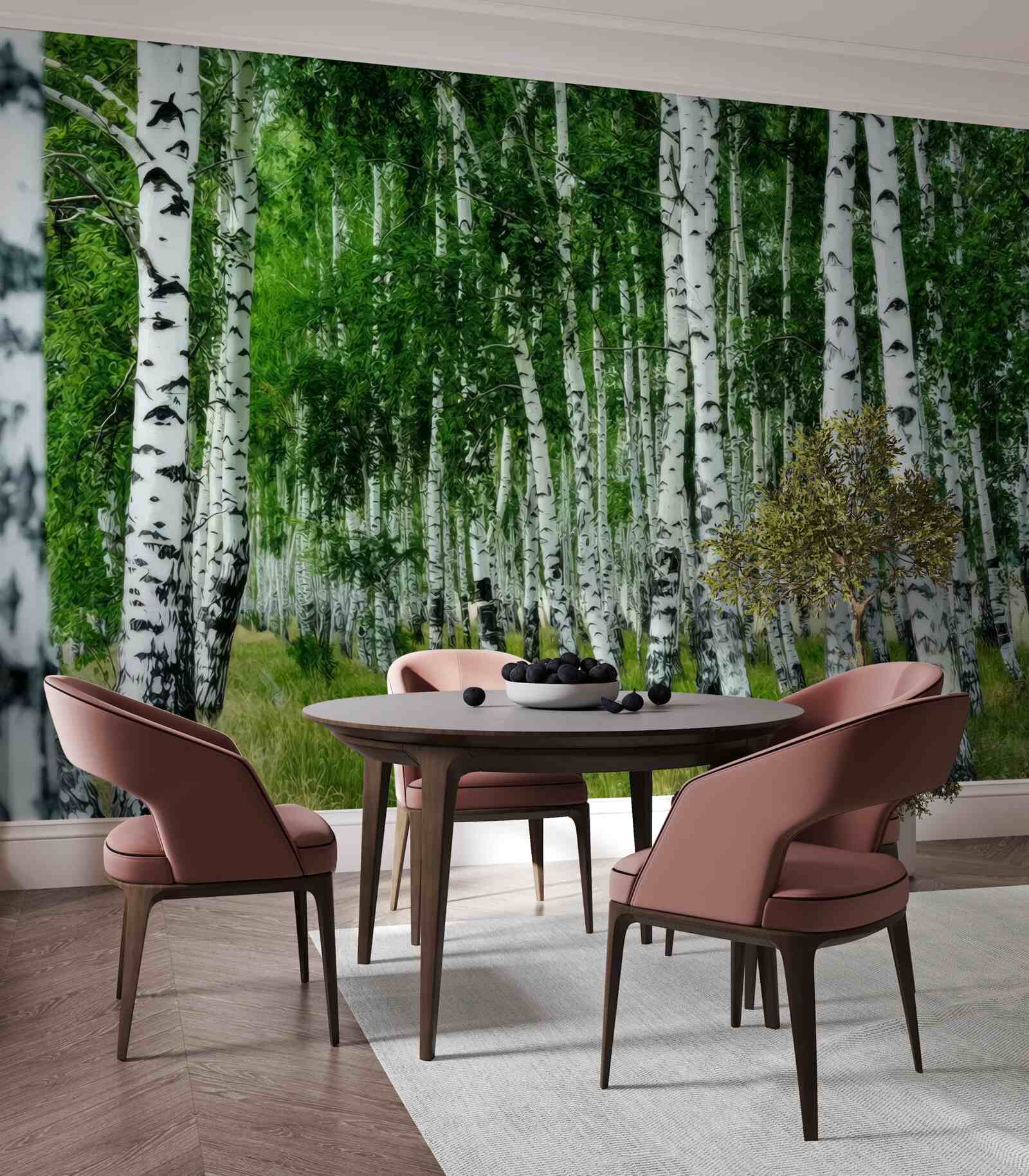 Fotobehang dicht berkenbos