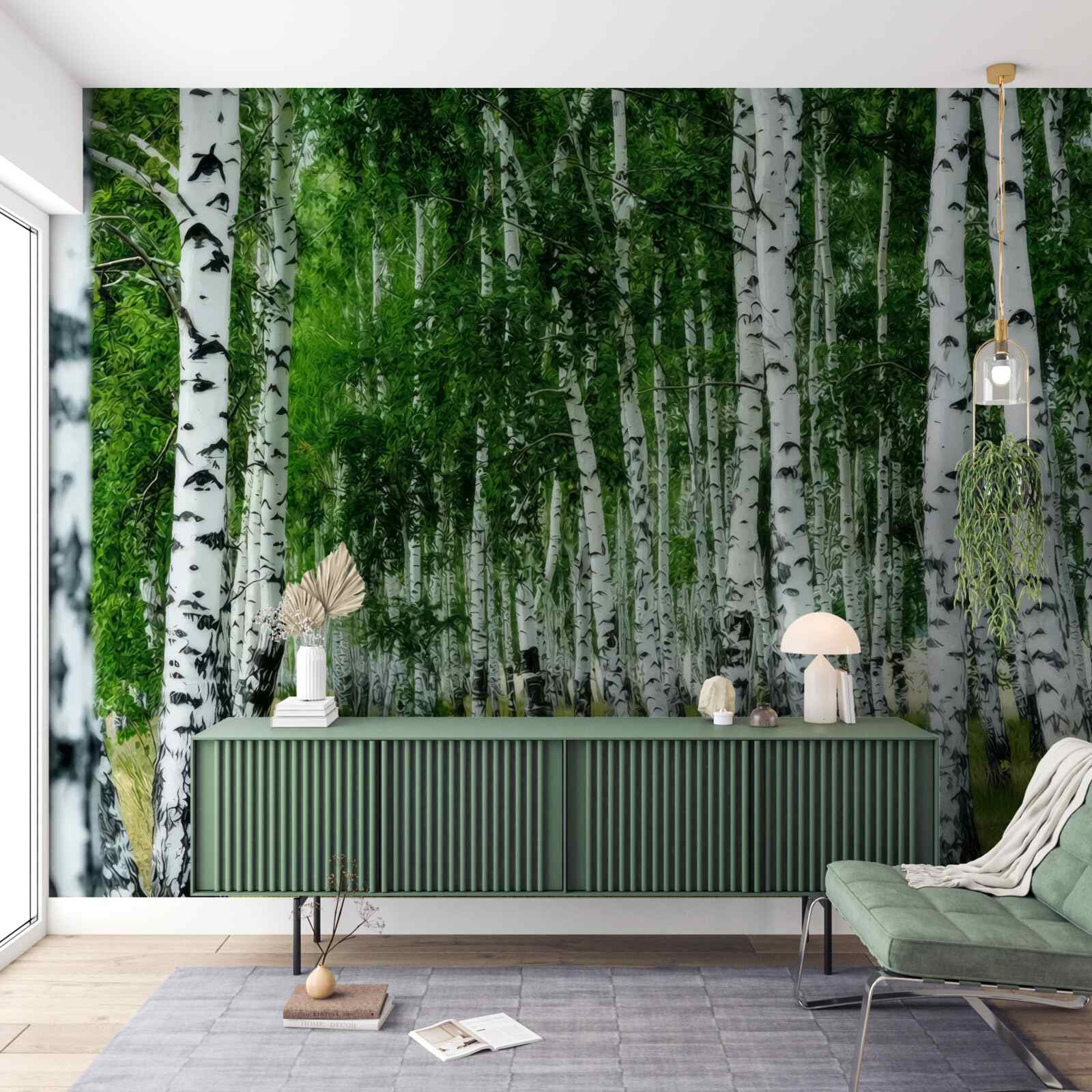 Fotobehang dicht berkenbos