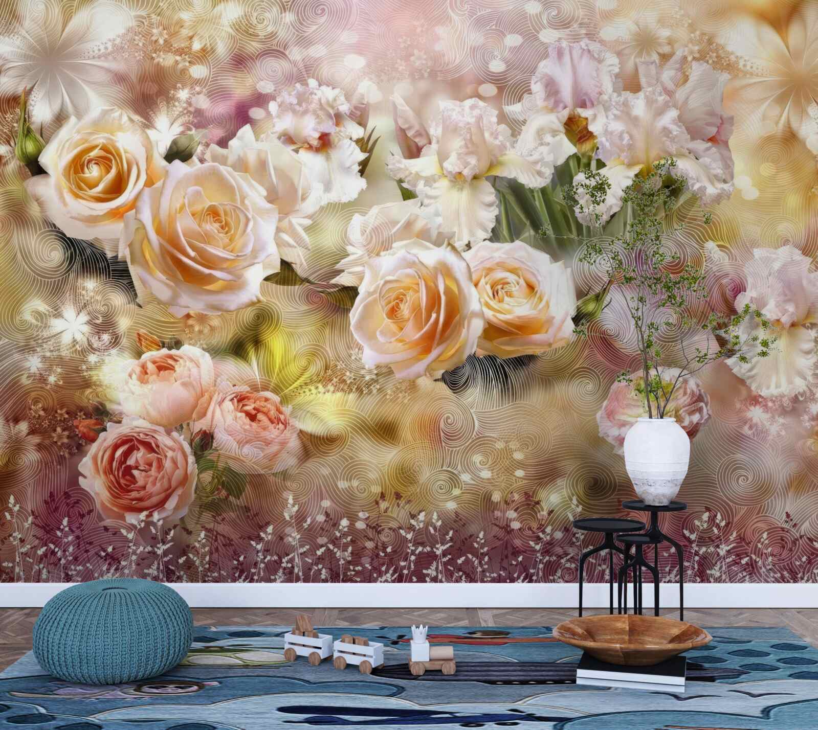 Fotobehang crème rozen