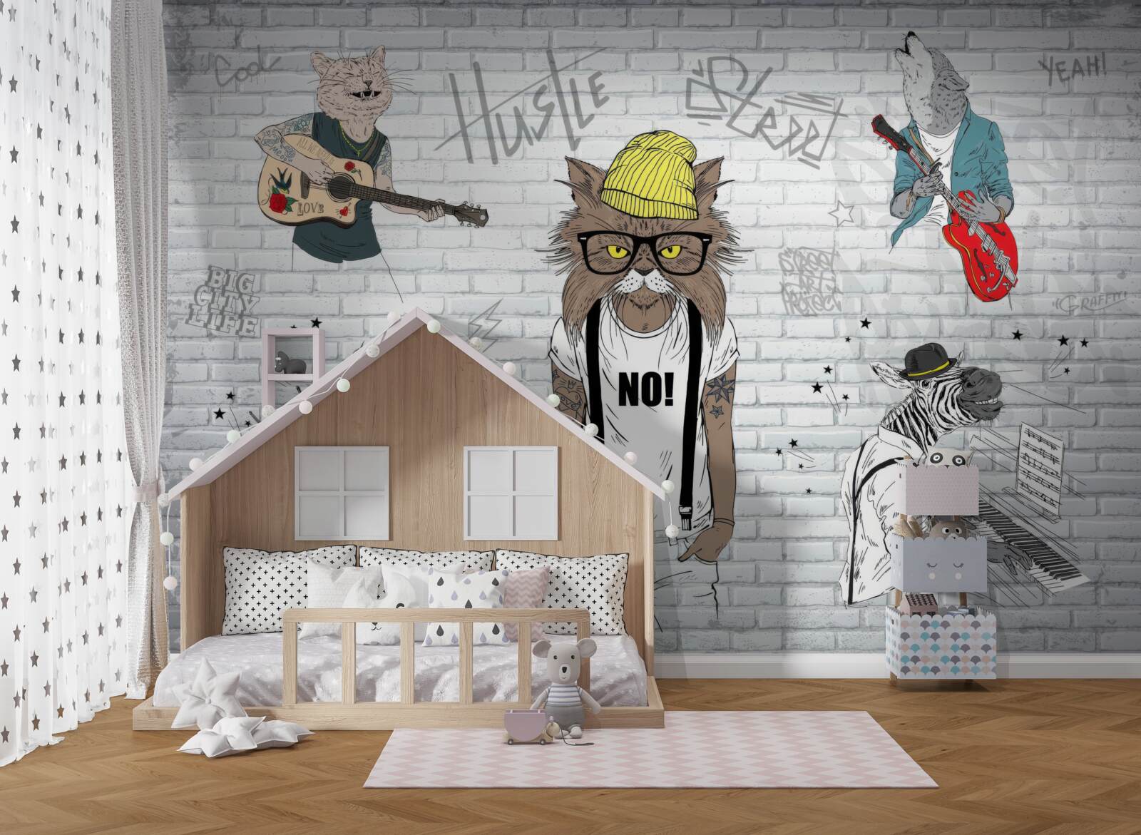 Fotobehang dieren afgebeeld als muzikanten