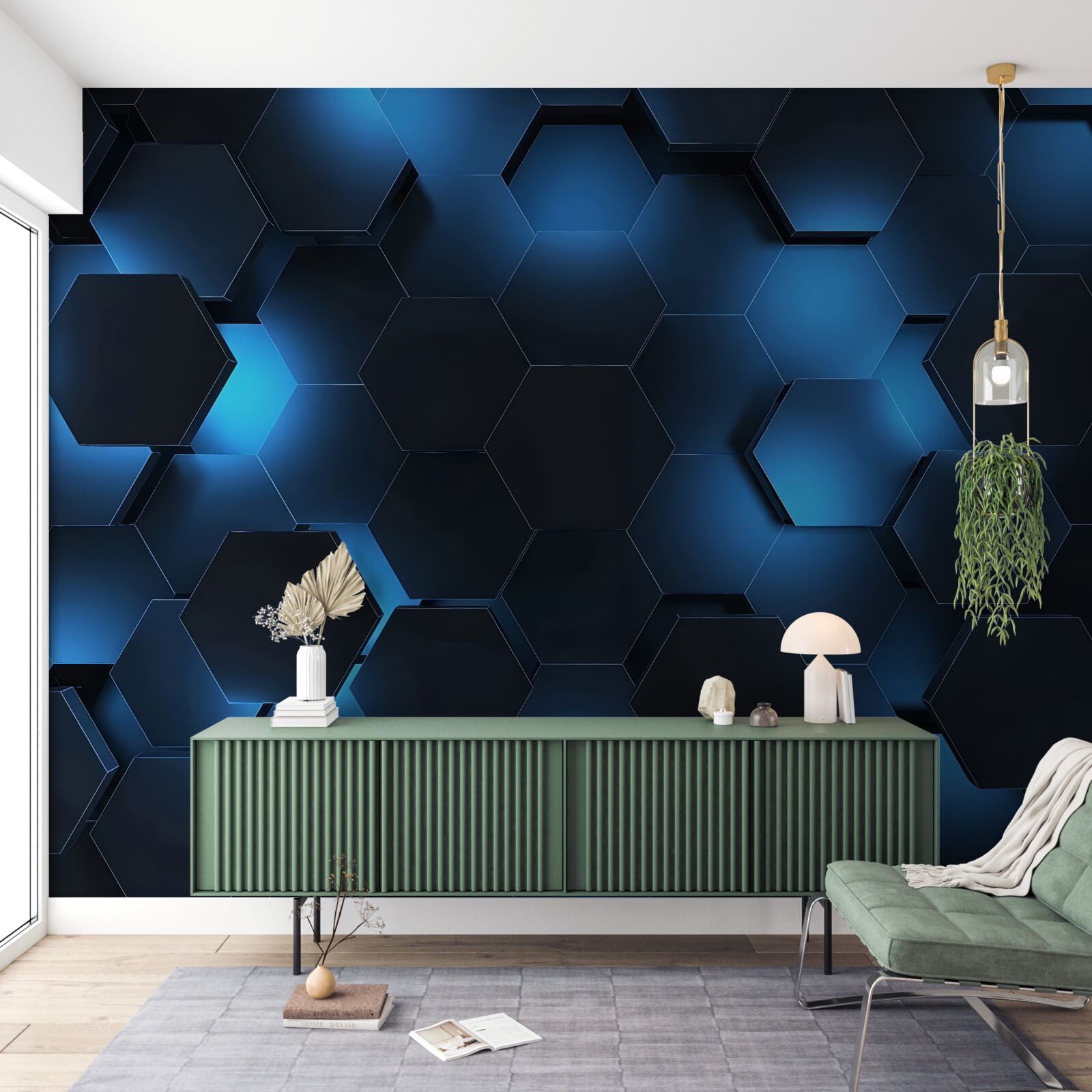 Fotobehang de zeshoeken zijn donkerblauw