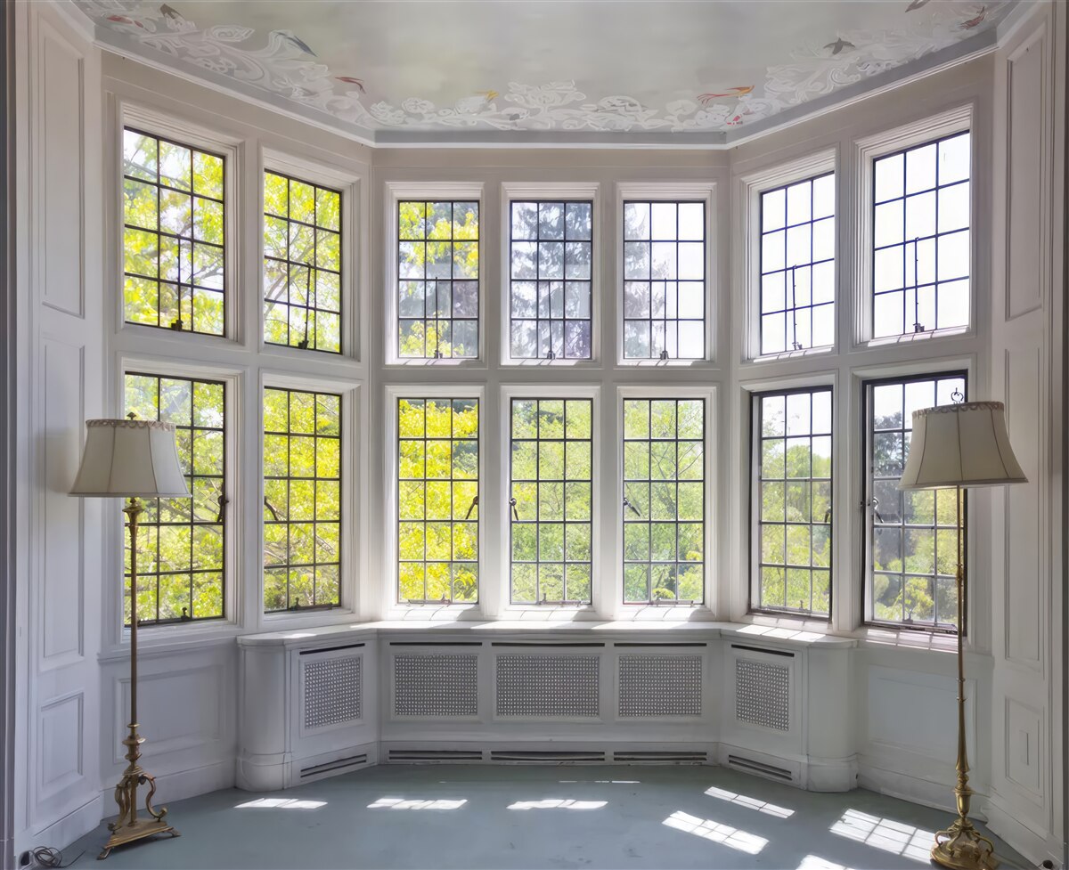 Fotobehang panorama van bomen vanuit het raam