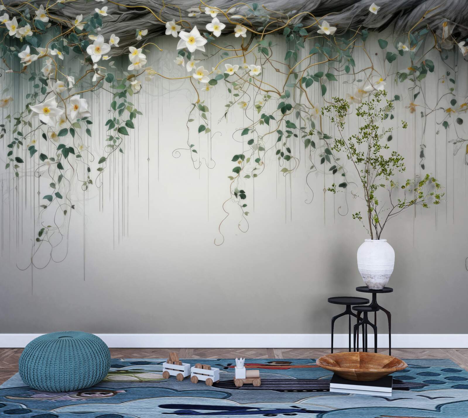 Fotobehang takken met witte bloemen
