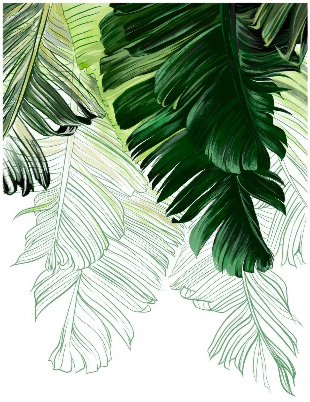 Fotobehang groene tinten van grote varenbladeren
