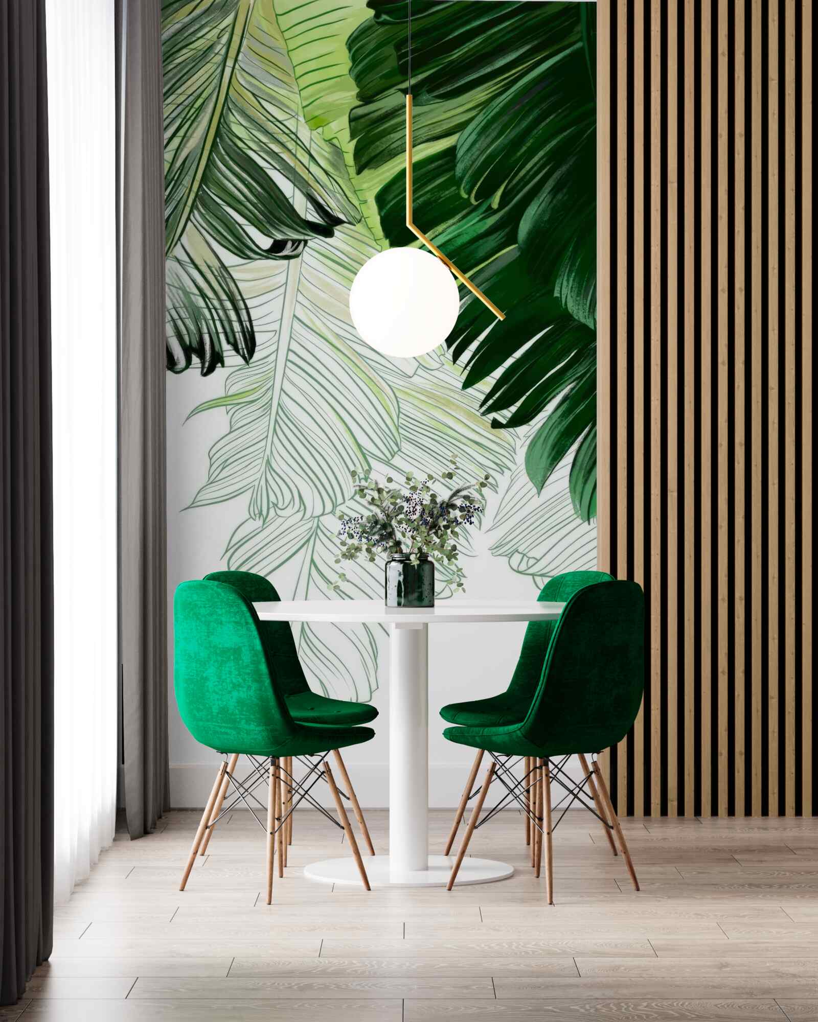 Fotobehang groene tinten van grote varenbladeren
