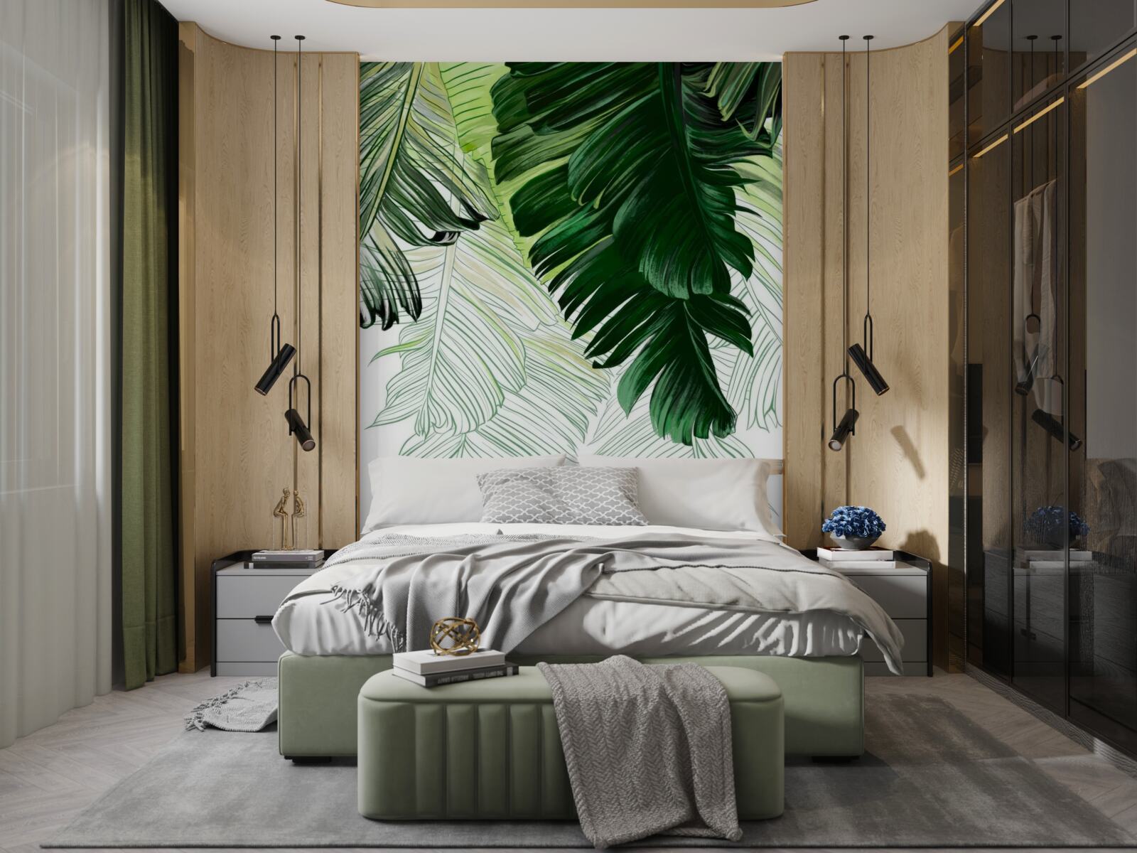 Fotobehang groene tinten van grote varenbladeren