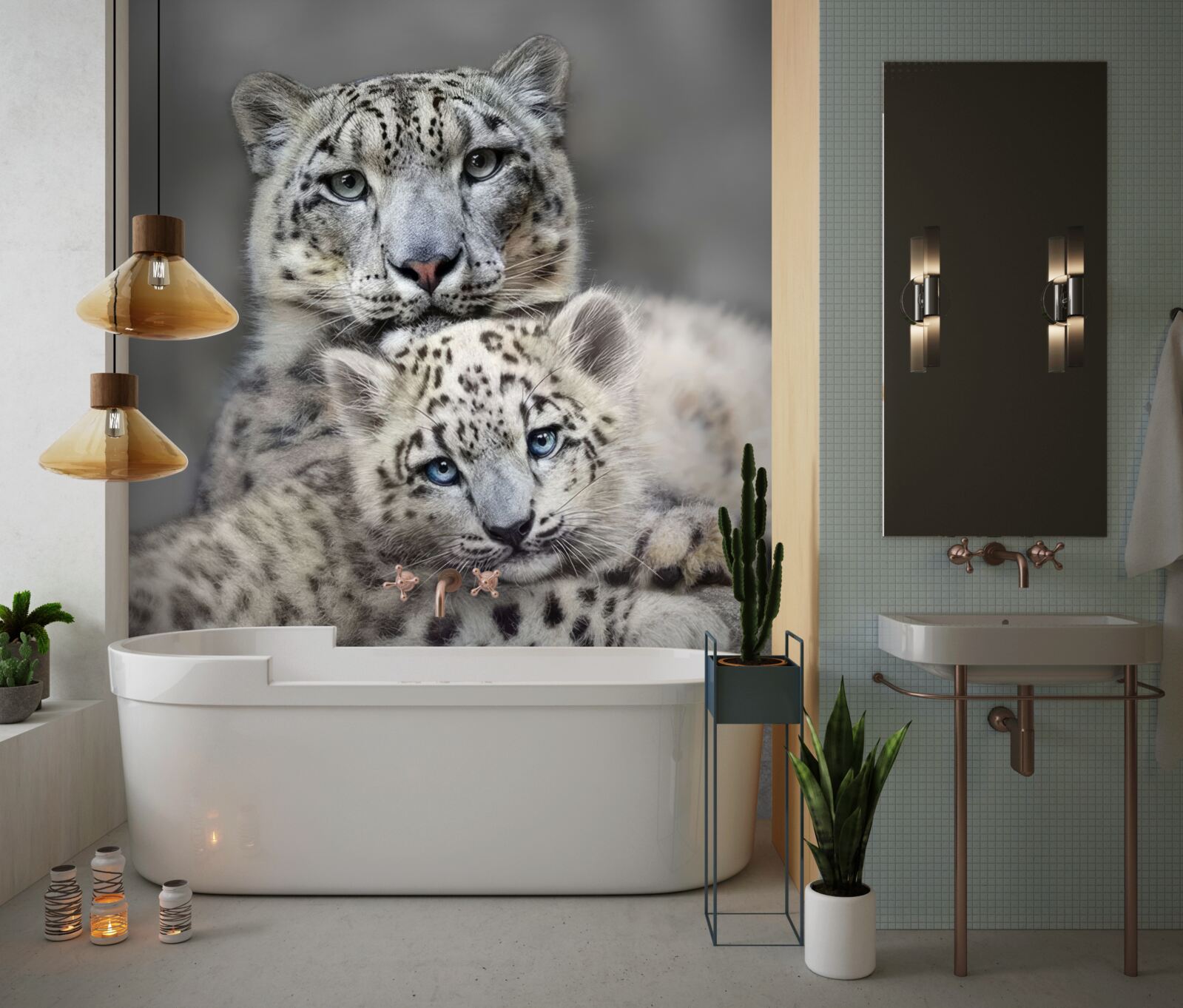 Fotobehang luipaard met zijn welp