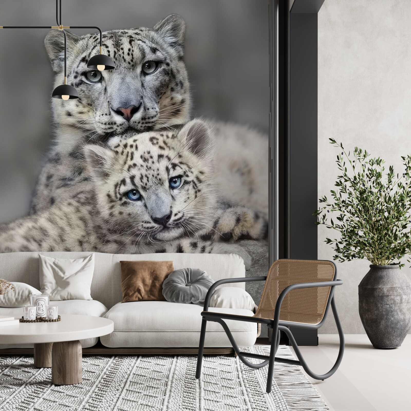Fotobehang luipaard met zijn welp