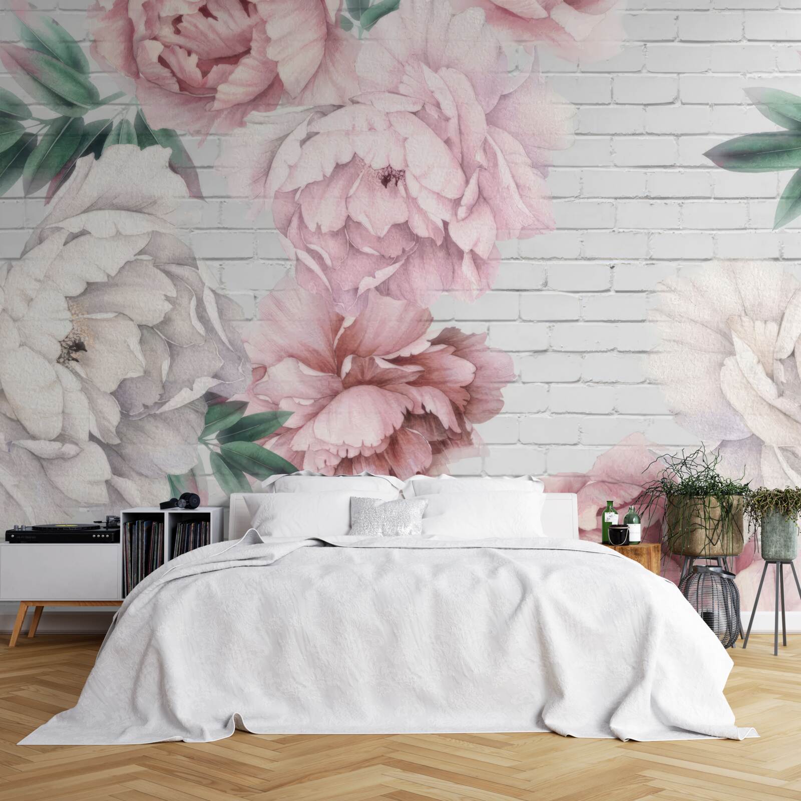 Fotobehang pioenrozen in roze en witte bloemen