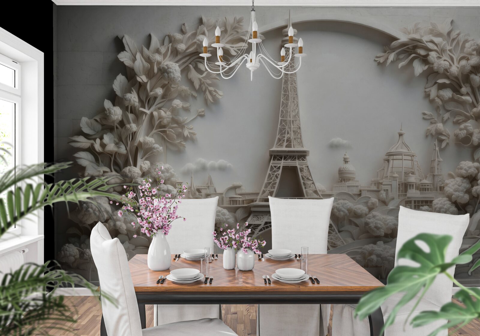 Fotobehang eiffeltoren ingepakt in vegetatie