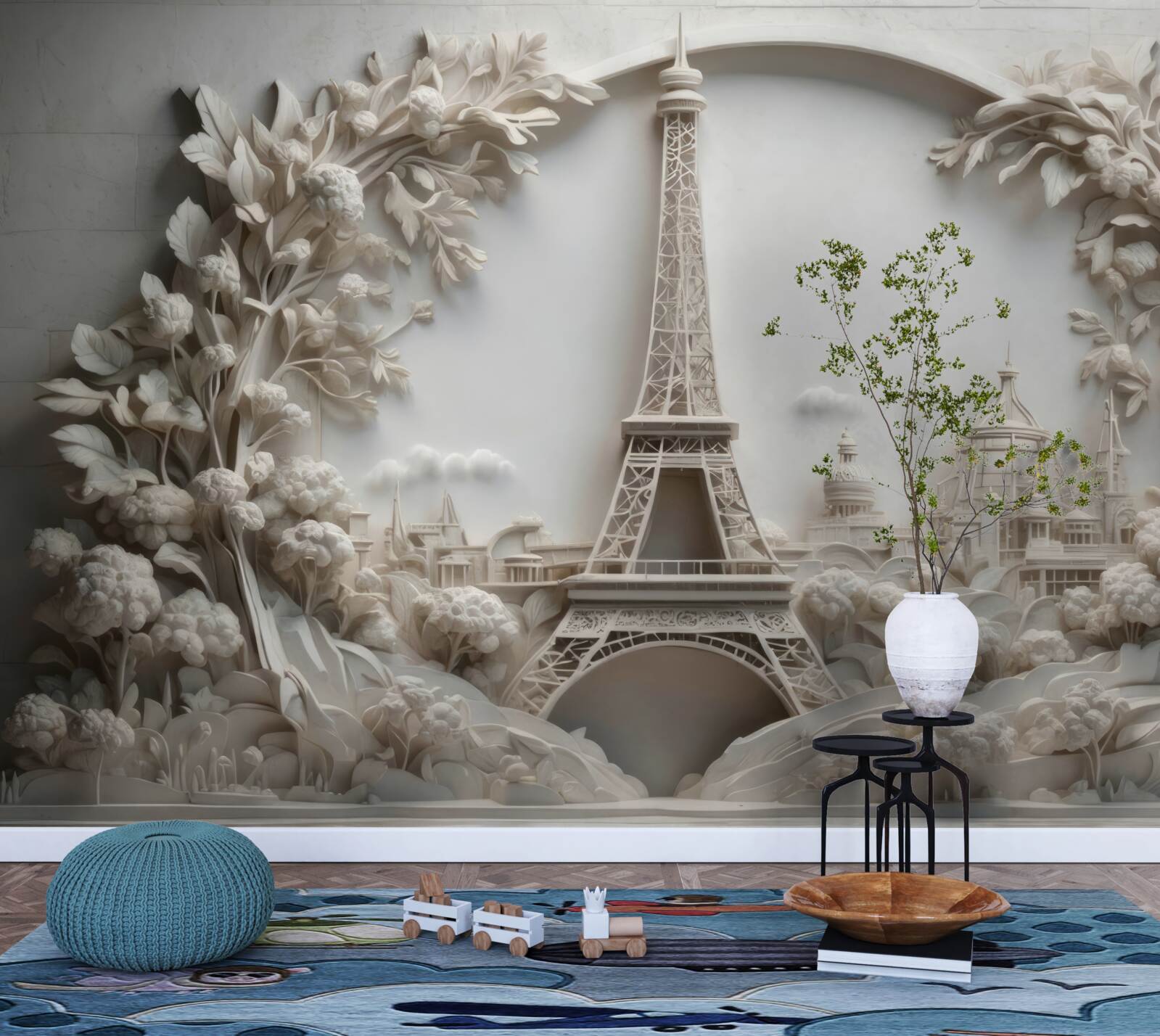 Fotobehang eiffeltoren ingepakt in vegetatie