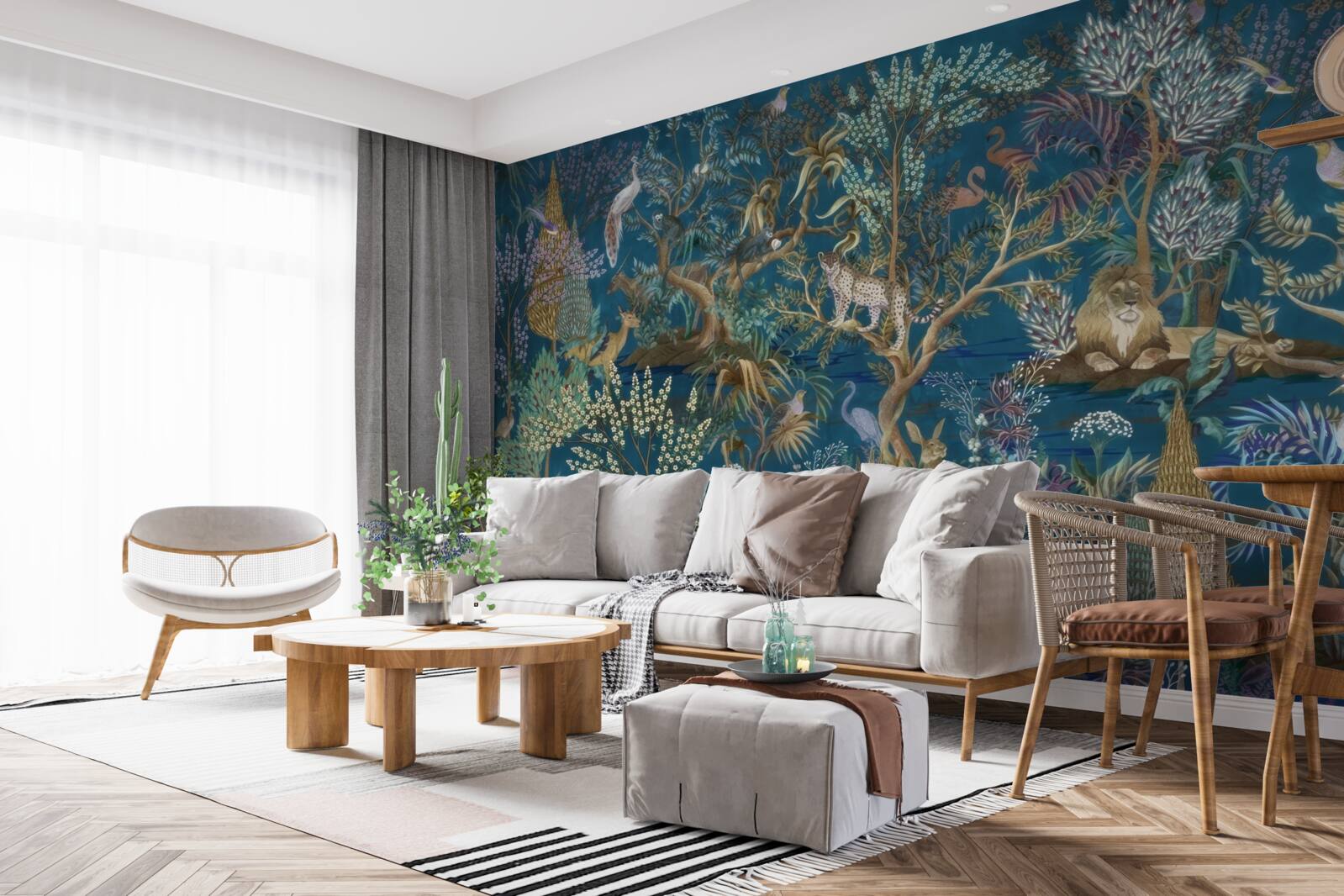 Fotobehang donkere achtergrond met afbeeldingen van planten en dieren