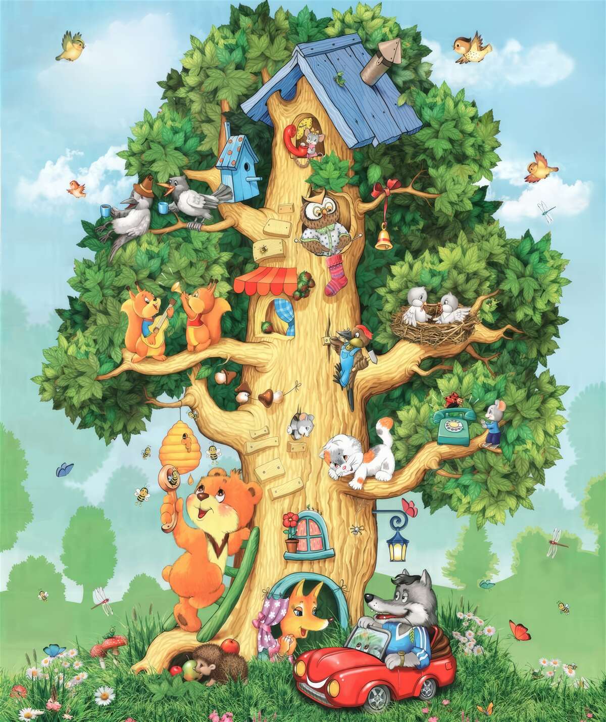 Fotobehang een gemeenschappelijk huis voor alle bewoners van het bos