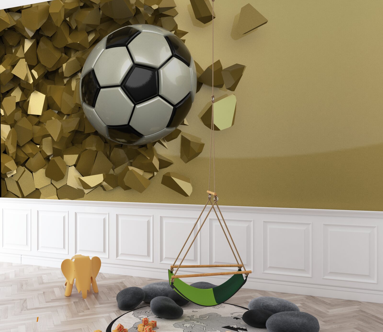 Fotobehang 3d objecten en voetbal