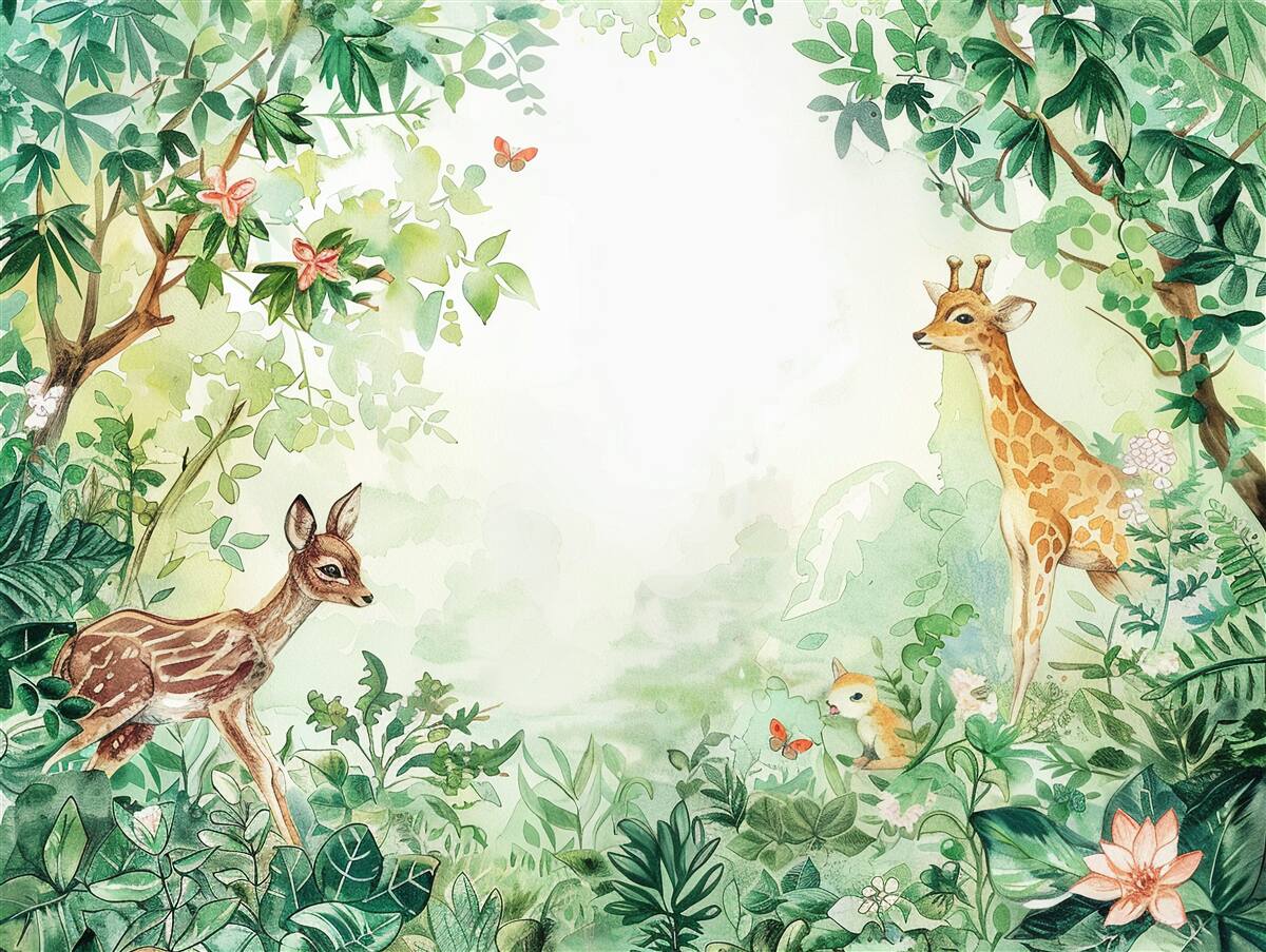 Fotobehang Giraffe en hert staan tegenover elkaar