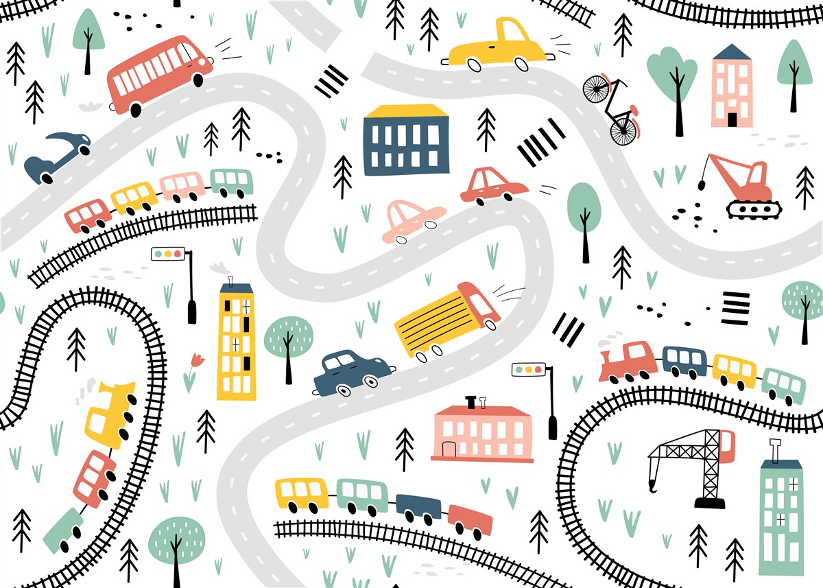 Fotobehang bevolkt gebied met straten en een transportsysteem