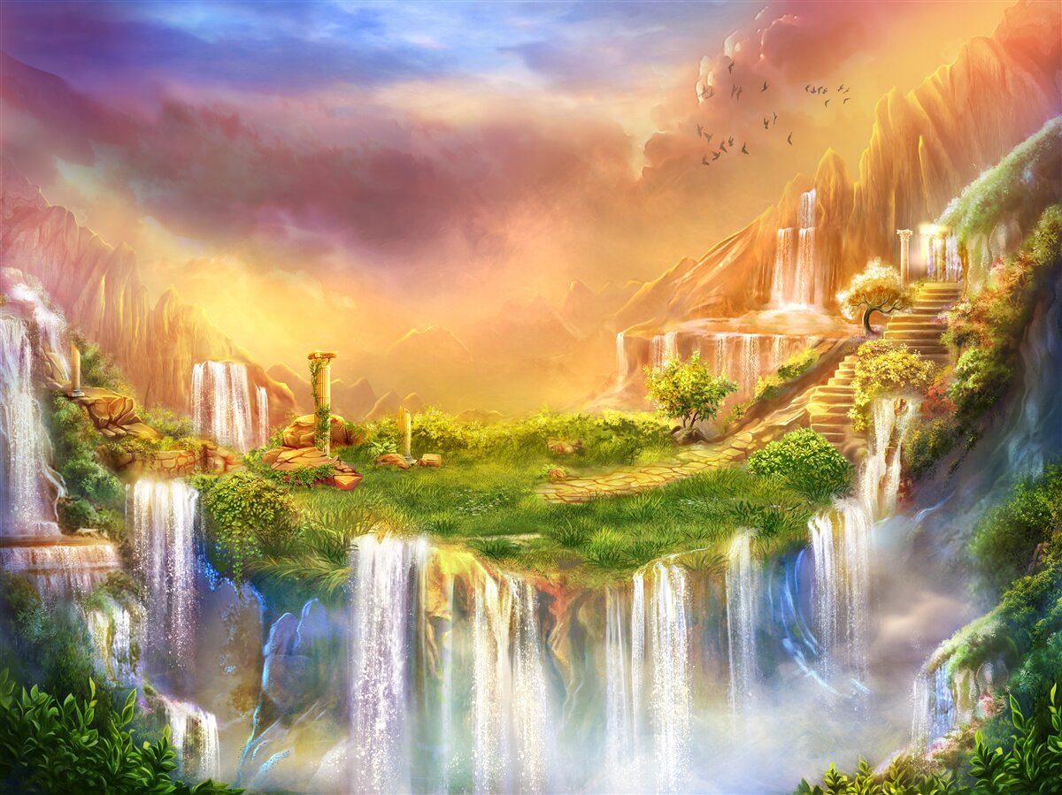 Fotobehang magisch landschap met watervallen