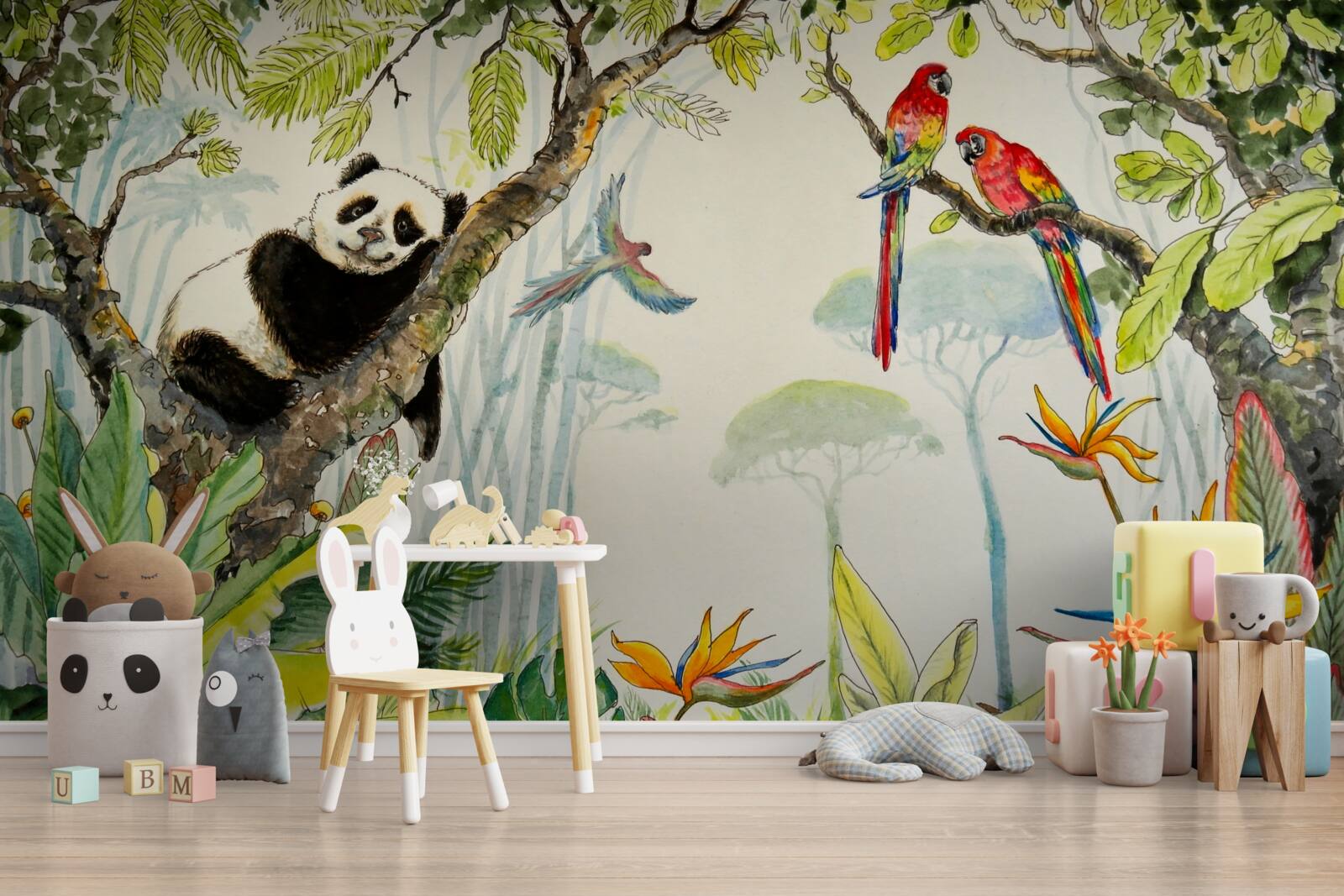 Fotobehang panda ontspant op de takken van een boom