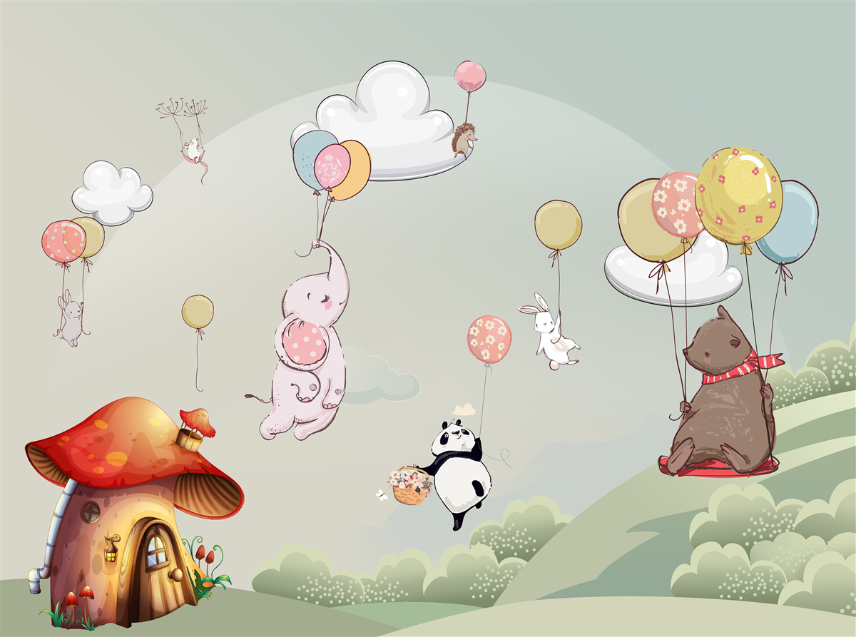 Fotobehang dieren vliegen op ballonnen
