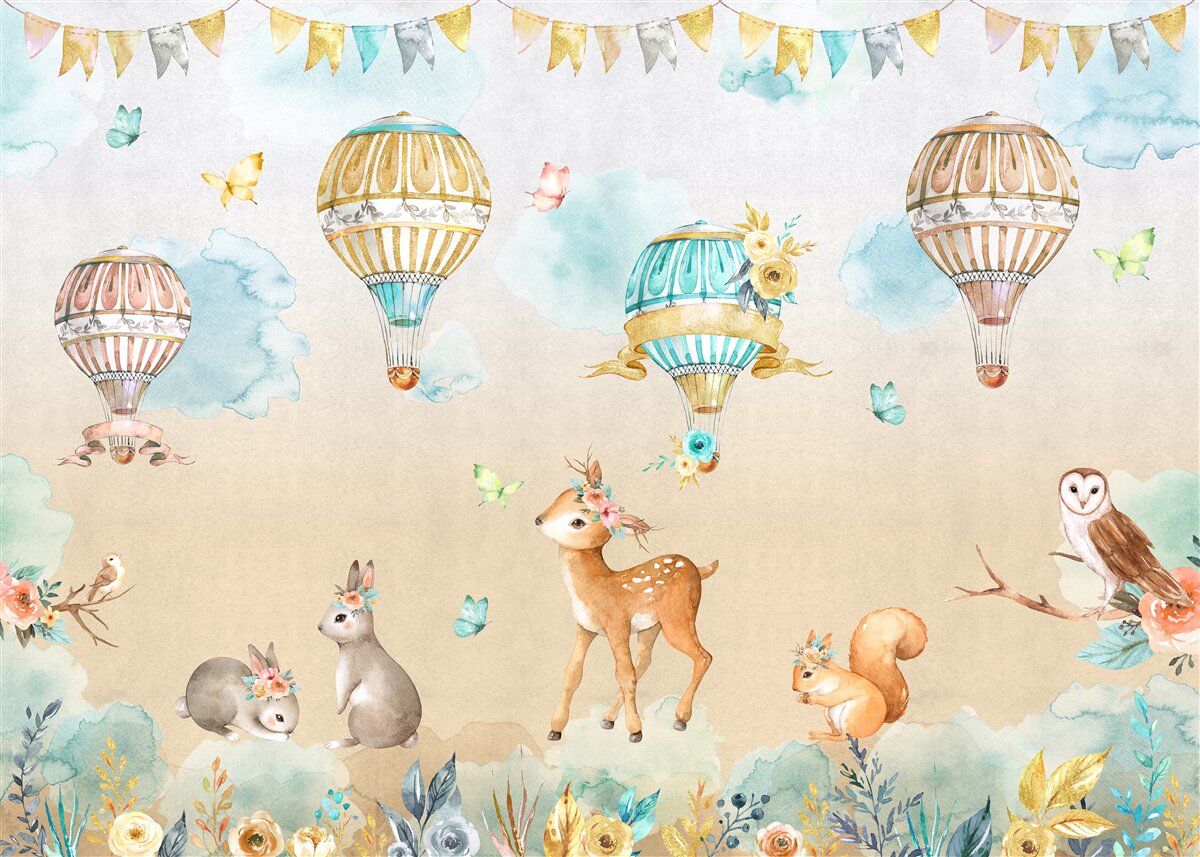 Fotobehang dieren triomferen en ballonnen zweven in de lucht