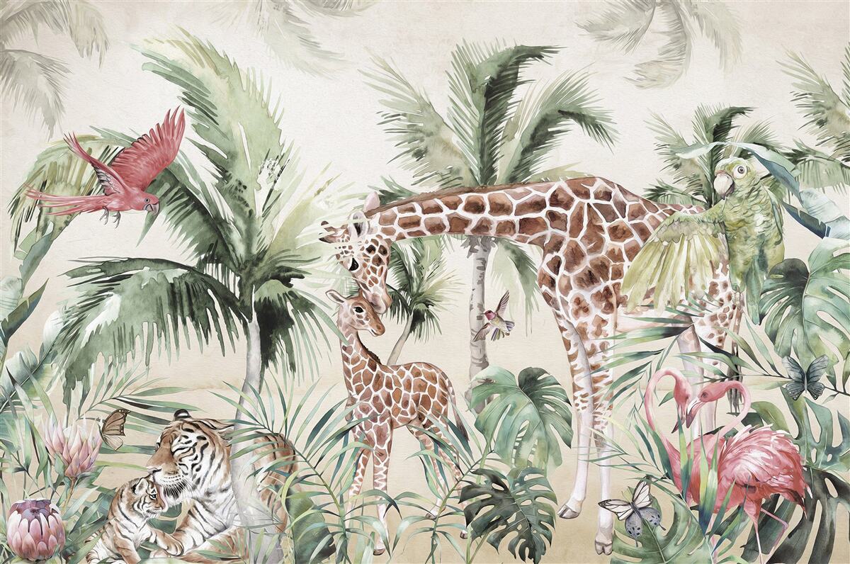 Fotobehang junglebewoners met nakomelingen