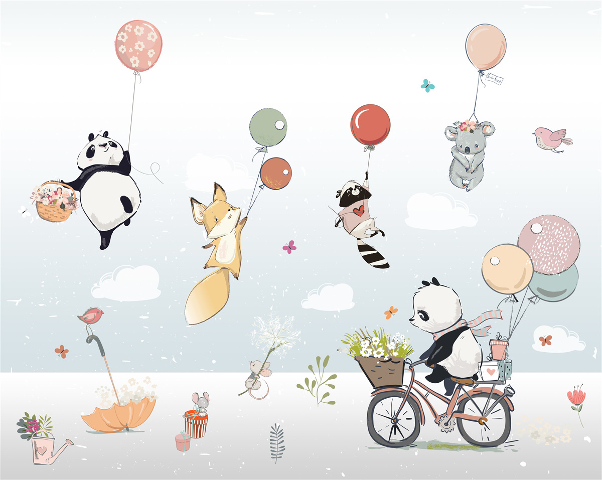 Fotobehang dieren op ballonnen