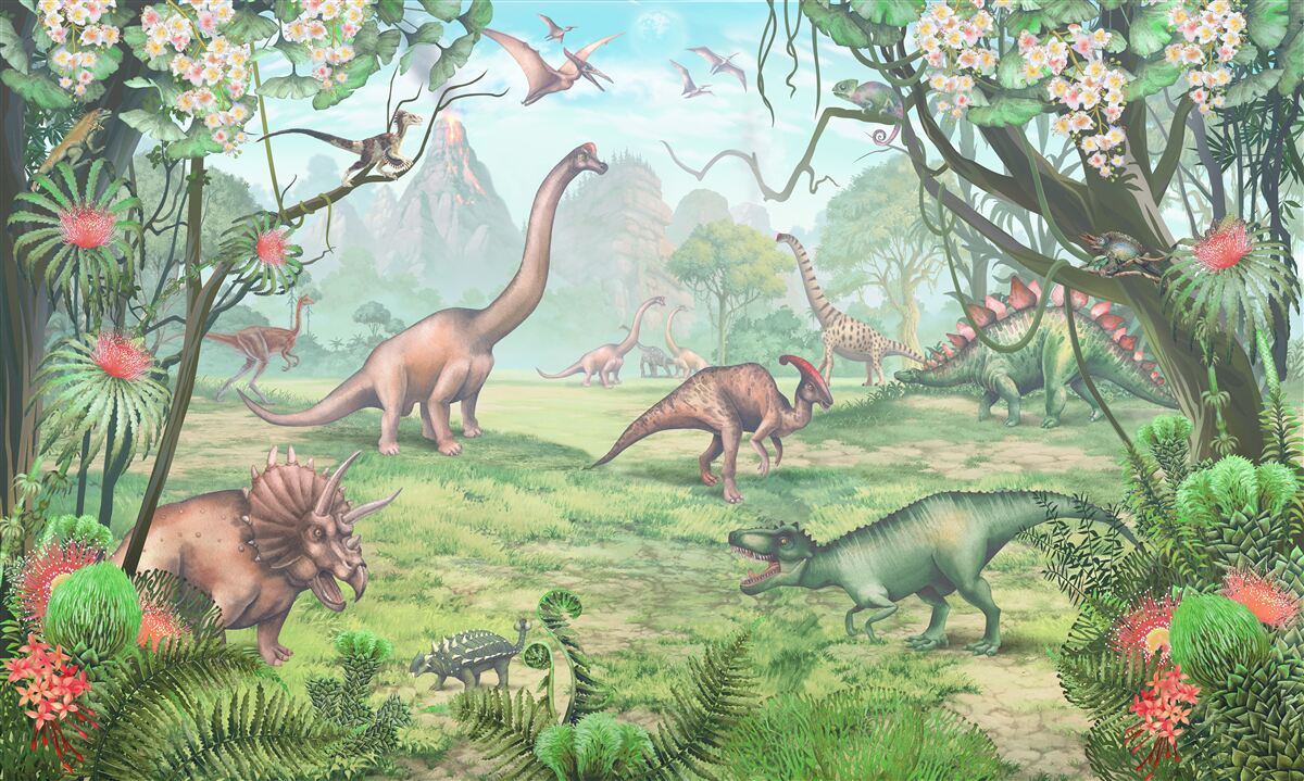 Fotobehang wandelende dinosaurussen