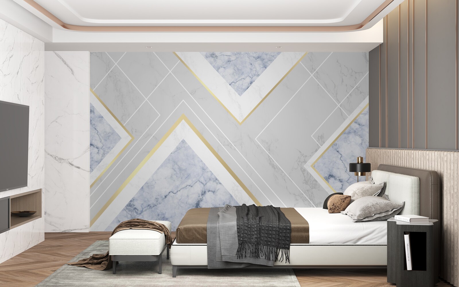 Fotobehang geometrisch correcte patronen op een marmeren oppervlak