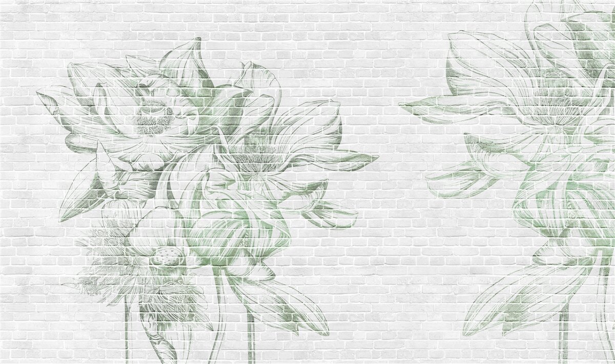 Fotobehang bakstenen muur en bloemen